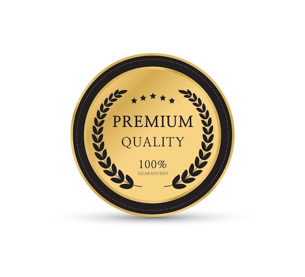 Vecteur badge ou étiquette de qualité premium médaille vectorielle en or isolée sur fond blanc qualité garantie 100