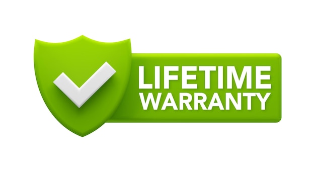 Vecteur badge de garantie à vie bouclier vert avec coche pour l'assurance du produit