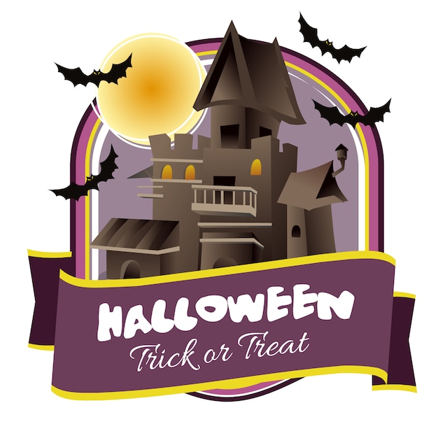 Badge D'halloween Avec Maison Hantée