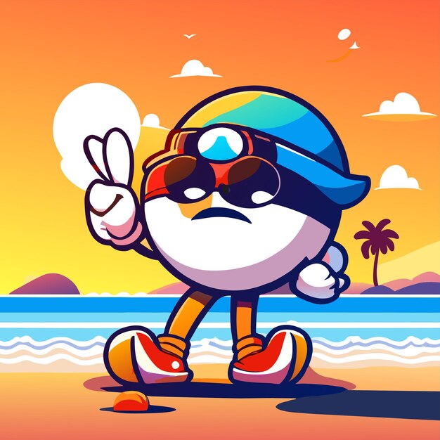 Vecteur badge de vacances à la plage d'été dessiné à la main plat mascotte élégante personnage de dessin animé icône d'autocollant