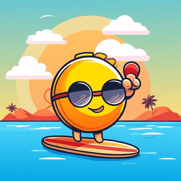 Vecteur badge de vacances à la plage d'été dessiné à la main plat mascotte élégante personnage de dessin animé icône d'autocollant