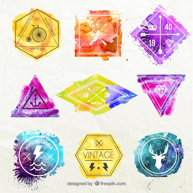 Vecteur badges aquarelle hipster