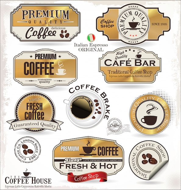 Badges Et étiquettes De Café Rétro