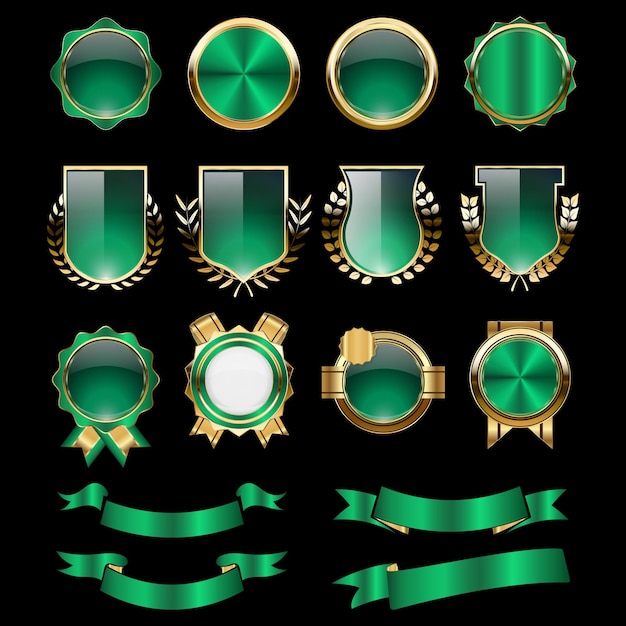 Badges et étiquettes verts dorés de luxe Design de badge en cercle vintage rétro