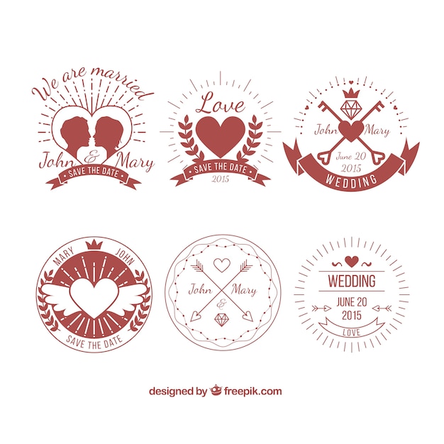 Vecteur badges de mariage rétro