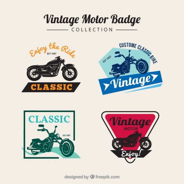 Vecteur badges de motos anciennes en couleurs