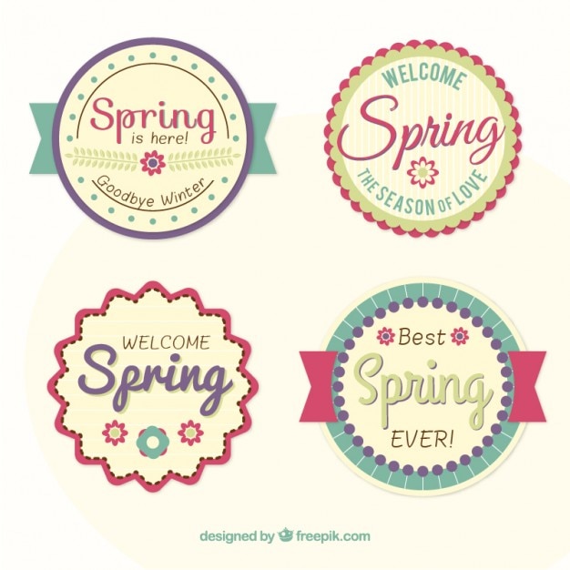 Vecteur badges de printemps mis