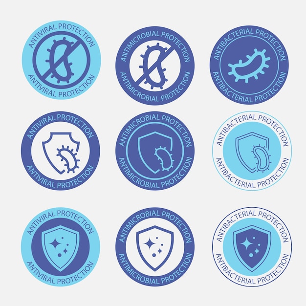 Vecteur badges résistants aux antimicrobiens icône de protection antibactérienne antivirale et antimicrobienne