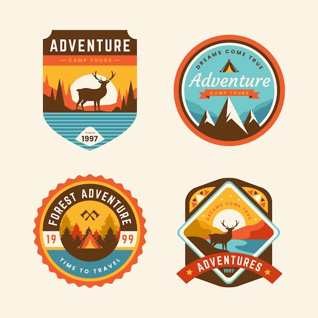 Vecteur badges vintage camping & aventures