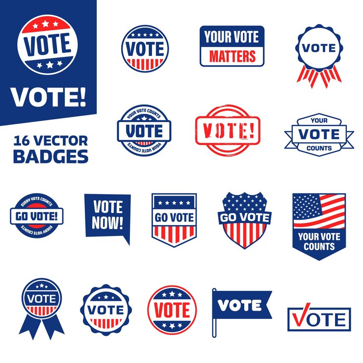 Vecteur badges de vote ensemble de badges de vote de style plat marque de vote
