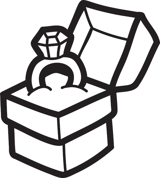 Vecteur bague en diamant dessinée à la main dans l'illustration de la boîte