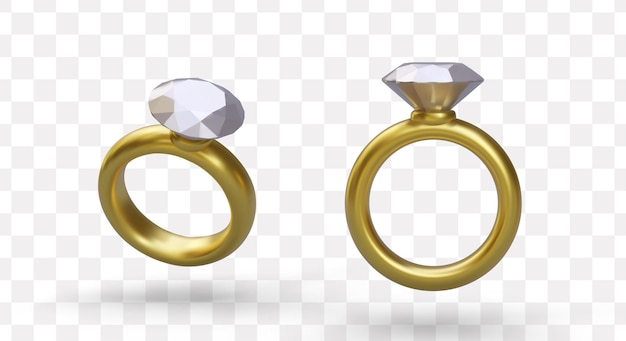 Bague de fiançailles féminine réaliste avec diamant Bague dorée avec pierre précieuse