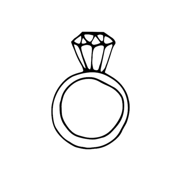 Bague de mariage dessinée à la main unique pour cartes de voeux affiches femme design isolé sur fond blanc illustration vectorielle Doodle