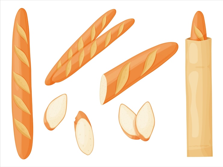 Vecteur baguette française fraîche long loaf bread bakery pour le petit-déjeuner
