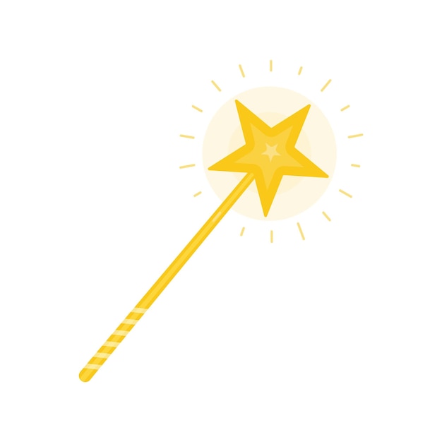 Baguette magique dorée avec une illustration de vecteur plat étoile