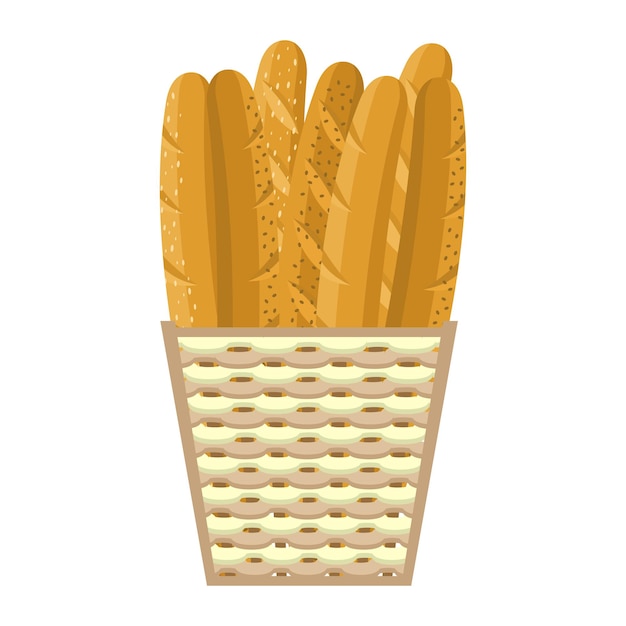 Baguettes Fraîches Dans Le Panier Illustration Vectorielle Coloré