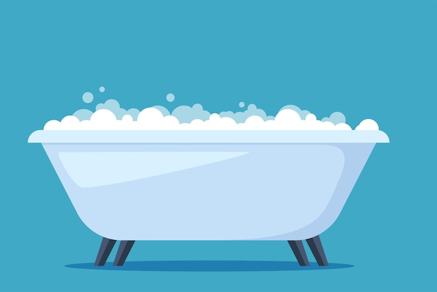 Baignade blanche dans la salle de bain Baignade vintage et bulles de mousse de savon Illustration vectorielle