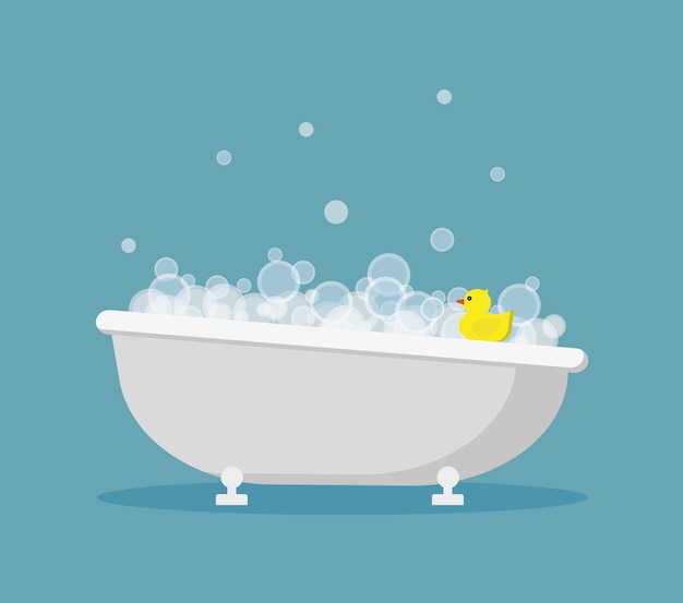 Bain à l'intérieur. Rempli de mousse et de canard.