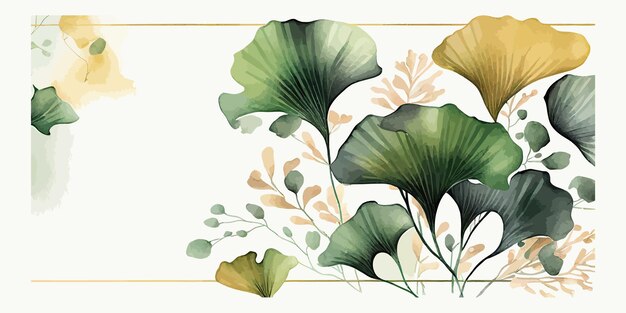 Bakground Aquarelle Avec Plante De Ginkgo Biloba Conception D'illustration Vectorielle