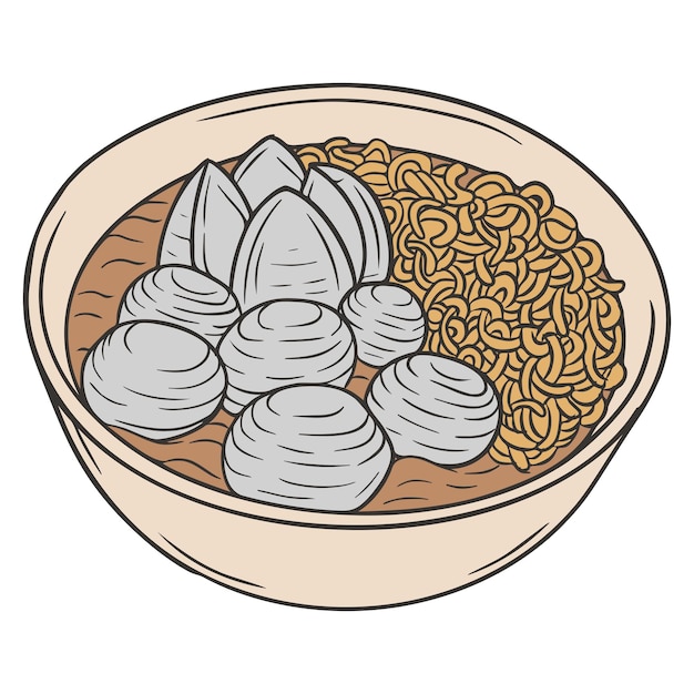 Vecteur bakso nourriture indonésienne boulette viande dessinés main doodle illustration vectorielle