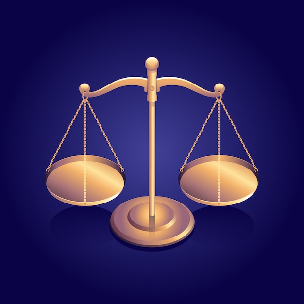 Balance isométrique à échelle dorée sur fond sombre