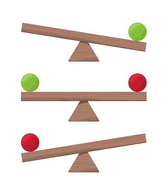 Balançoire En Bois. échelle D'équilibre Ou éléments D'équilibre Vector Illustrations Plates. égalité D'équilibre De La Planche, Mise à L'échelle Et Comparaison Des Bascules, Bascule De La Balançoire