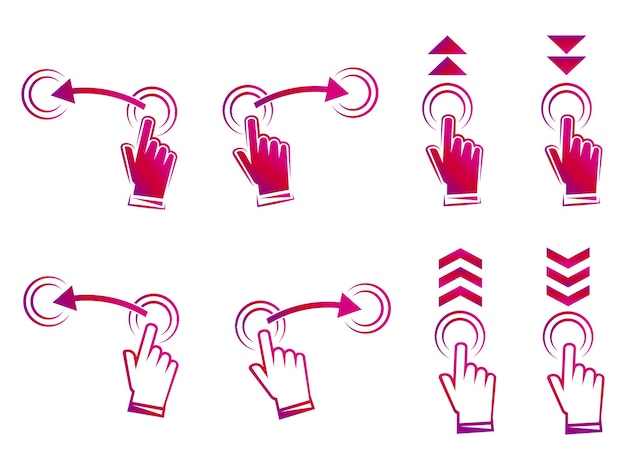 Vecteur balayez vers le haut. glisser à la main. ensemble de symboles pour les médias sociaux. ensemble de signe de balayage dégradé pour le blogueur de conception d'histoires, pictogramme de défilement. faites défiler ou balayez vers le haut. voir plus d'icônes, faire défiler le pictogramme