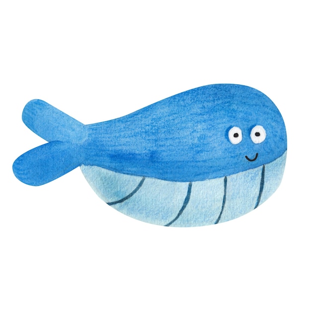 Baleine Bleue Illustration Aquarelle En Style Cartoon