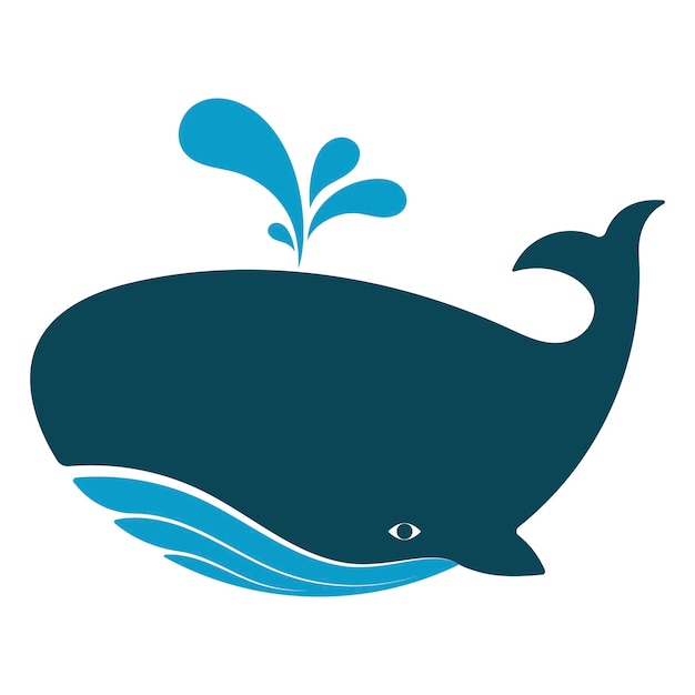 Baleine bleue avec la silhouette de la fontaine d'eau