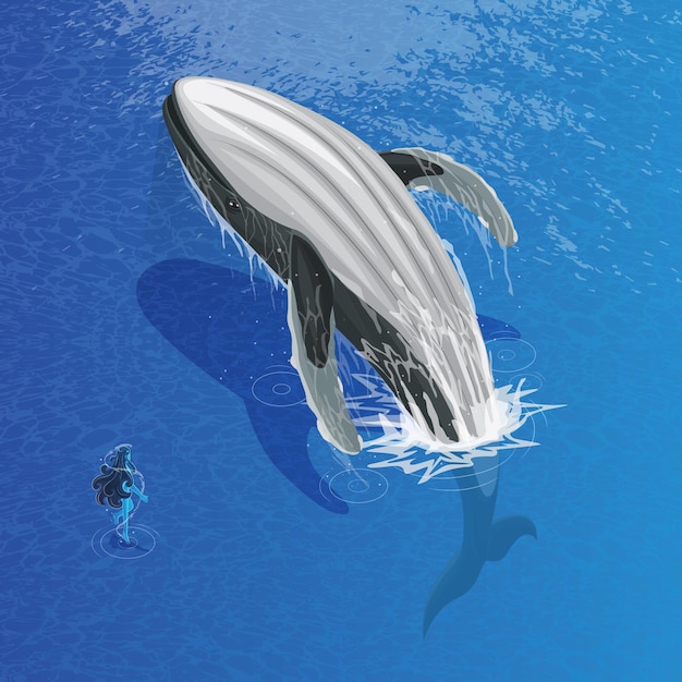Vecteur baleine à bosse avec esprit de l'eau