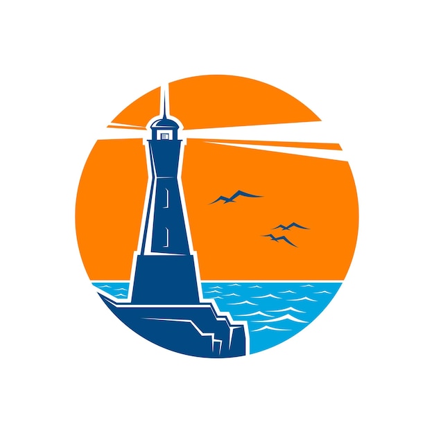 Balise De Phare Sur L'icône De Cercle De Ligne De Bord De Mer