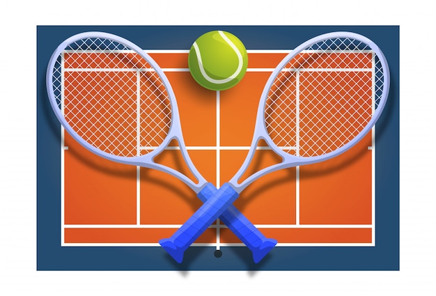 Balle croisée de raquette de club de tennis sur l'illustration de compétition de jeu de cour orange