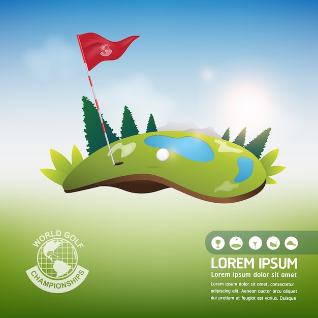 Balle de golf Vector Concept Monde du tournoi de golf