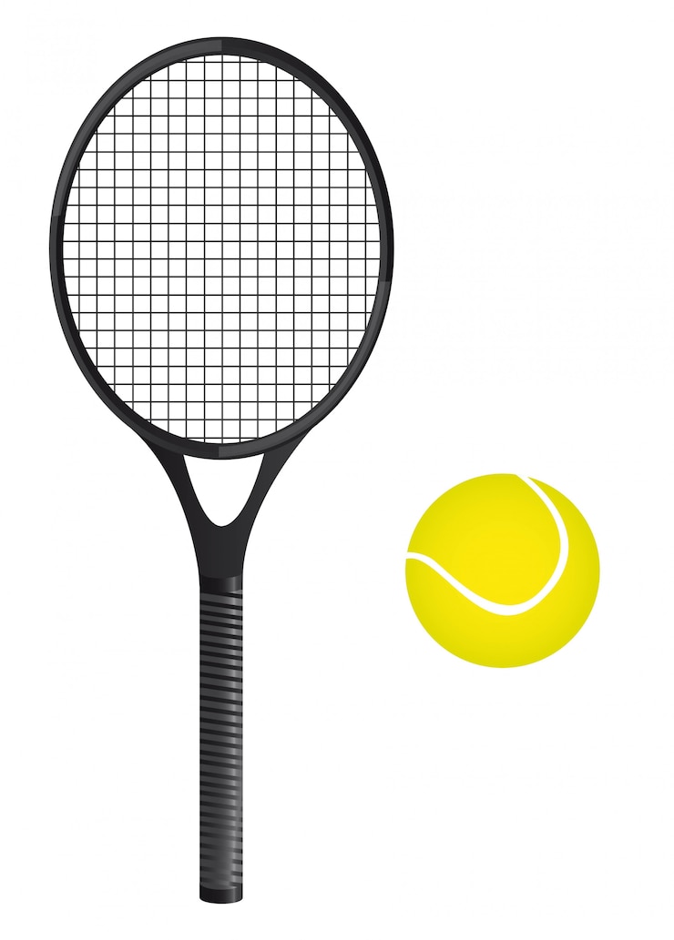 Vecteur balle de tennis avec une raquette sur vecteur fond blanc