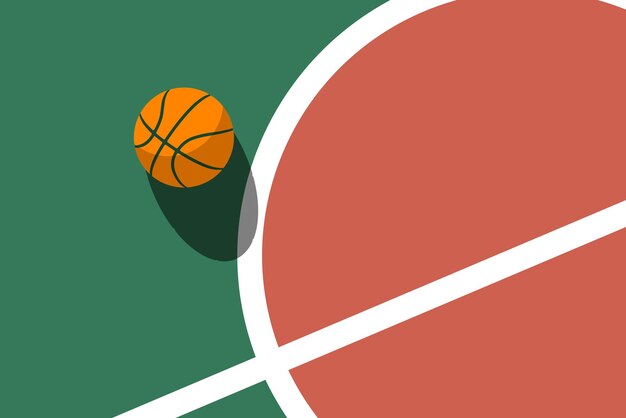 La balle sur le terrain de basket-ball est marquée par des lignes blanches, vue d'en haut, affiche avec de l'espace pour le texte vectoriel