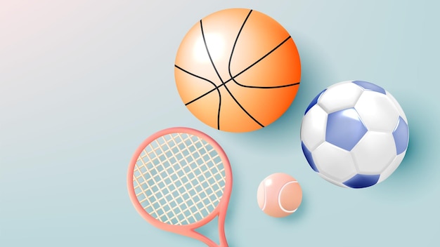 Des balles de sport vibrantes et une raquette de tennis sur fond pastel pour un concept multisport