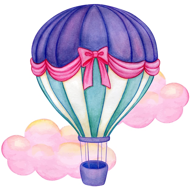 Ballon à air aquarelle coloré mignon avec noeud