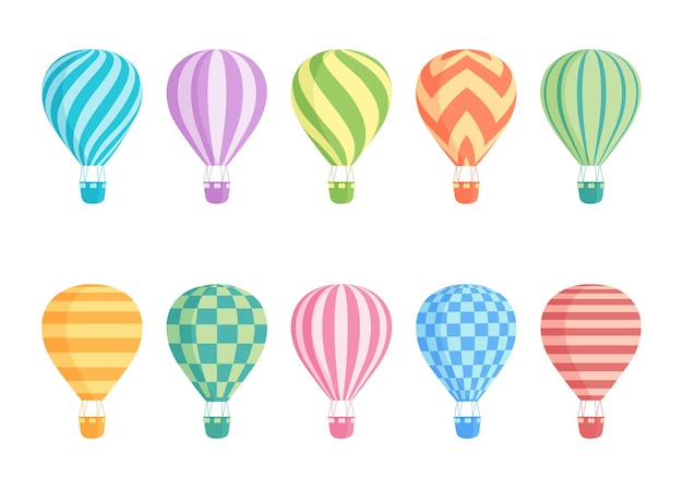 Vecteur ballon à air chaud isolé vector set collection de ballons colorés avec des motifs zig zags