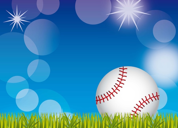 Ballon De Baseball Sur L'herbe Et Le Ciel Fond Illustration Vectorielle