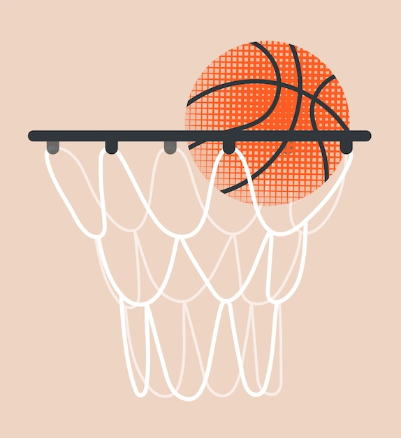 Vecteur ballon de basket-ball dans le cerceau icône colorée avec effet de texture sport concept de jeu d'équipe vector plat