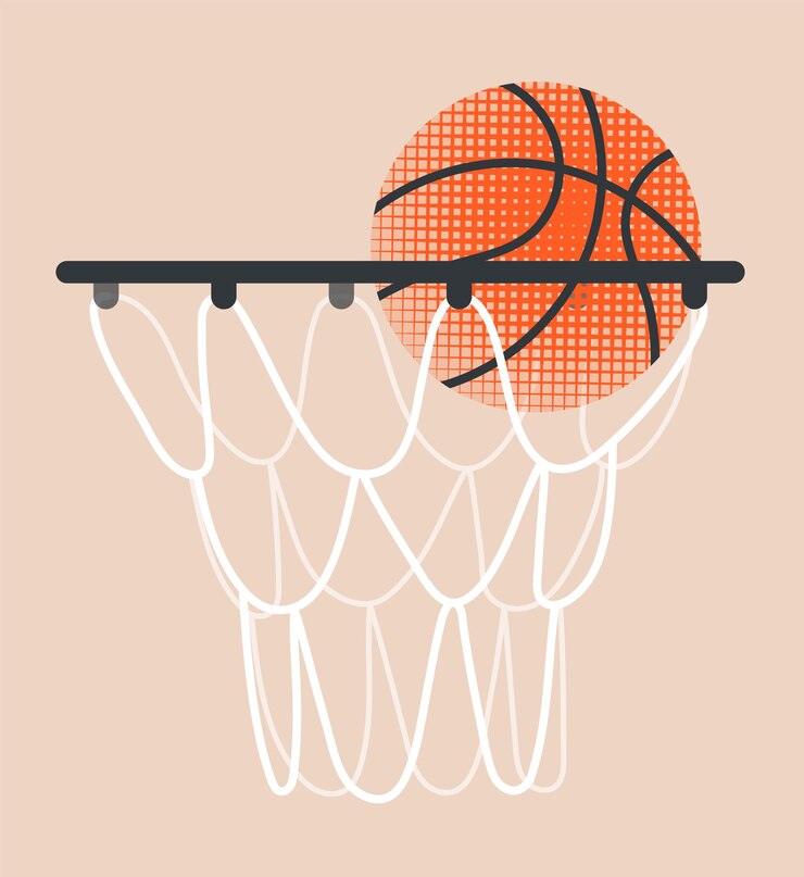 Ballon de basket-ball dans le cerceau icône colorée avec effet de texture Sport concept de jeu d'équipe Vector plat
