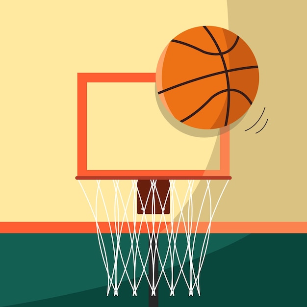 Ballon de basket volant vers le cerceau de basket illustration vectorielle