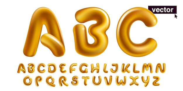 Ballon doré métallique Alphabet Design de luxe 3D réaliste dans un style amusant avec des effets de brillance brillants