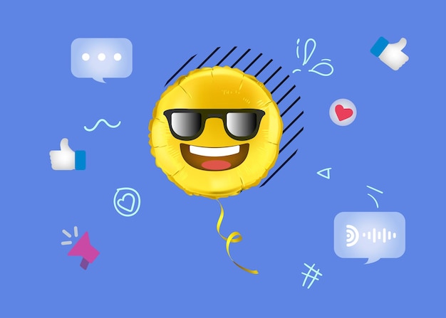 Vecteur ballon emoji avec icônes de médias sociaux