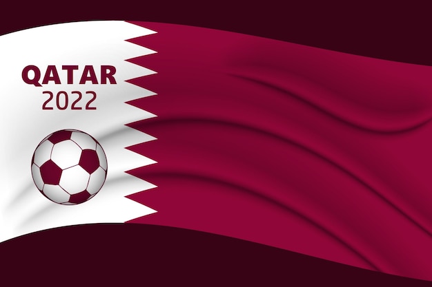 Ballon De Football Et Drapeau National Du Qatar, Qatar 2022. Affiche, Bannière, Vecteur