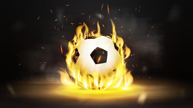 Vecteur ballon de football en flamme sur fond de fumée noire