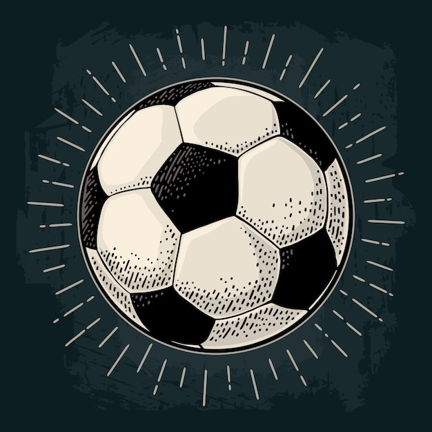 Ballon De Football Avec Ray Gravure Vintage Vector Illustration Noire