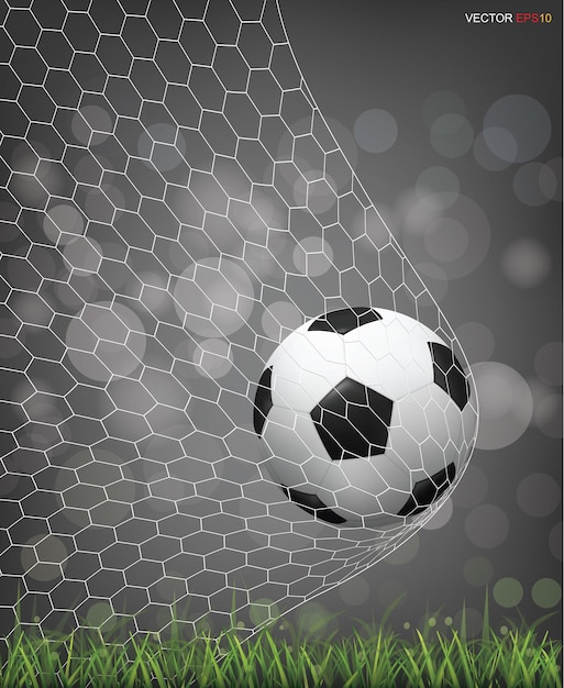 Ballon de football soccer sur terrain d'herbe verte avec fond flou clair flou. Illustration vectorielle.