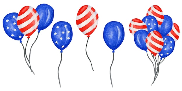 Ballon patriotique. 4 juillet Amérique fête célébration fête de l'indépendance des États-Unis aquarelle