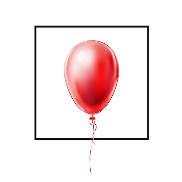 Vecteur ballon rouge réaliste avec dentelle dans un cadre noir